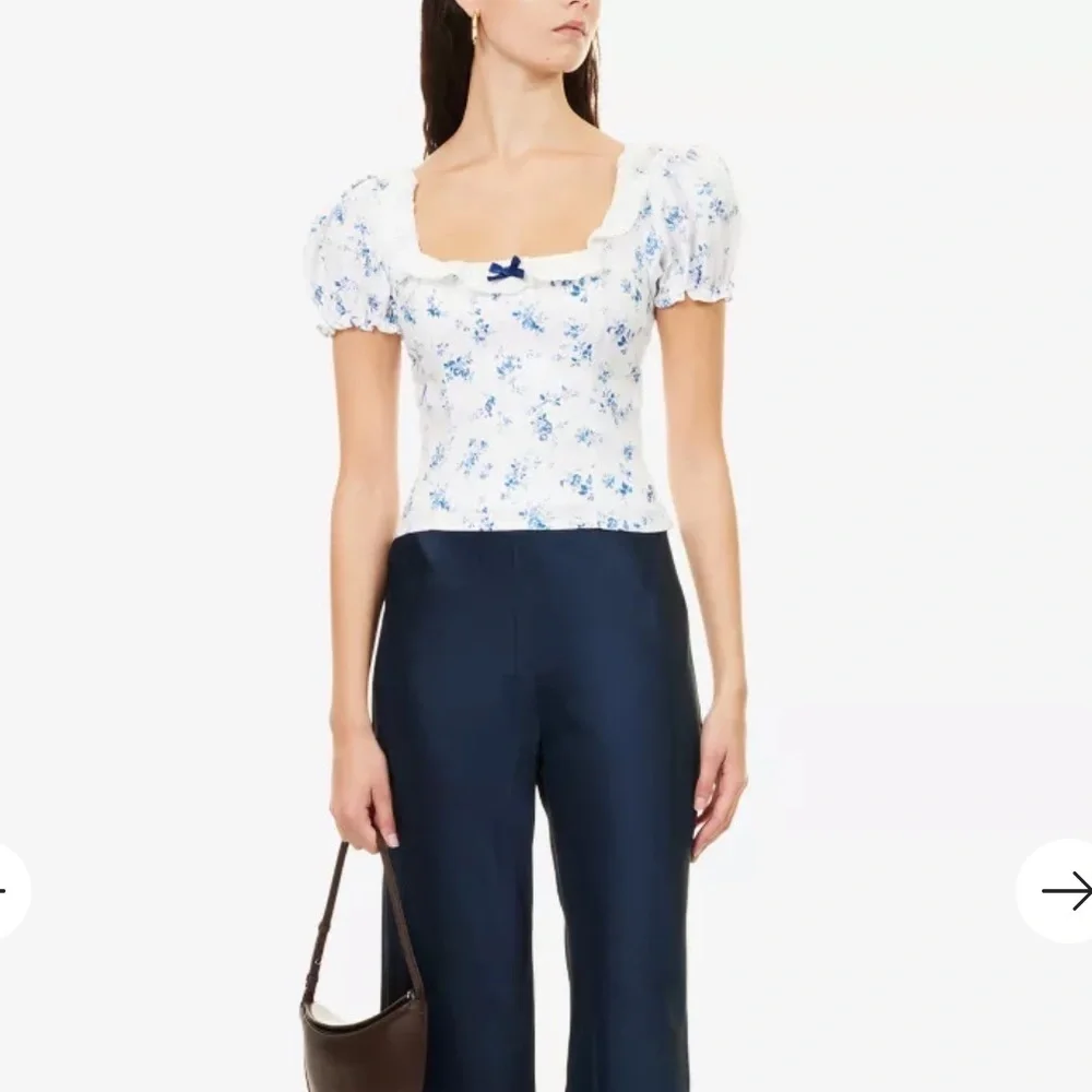 NWT REFORMATION Alice Romantic Floral-Print Puff-Sleeve Linen Blouse Orlaya 4